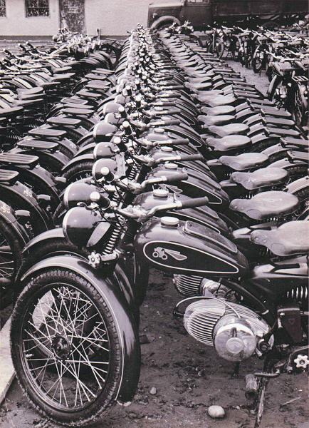 Stock of Imme motorcycles at the factory